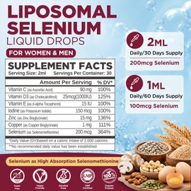 Liposomal Selenium 200mcg Liquid Drops, Selenium Supplement for Women & Men