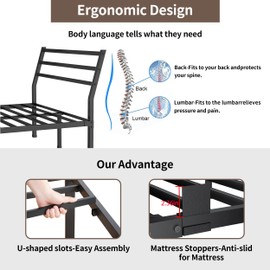 ROIL Twin Size Metal Bed Frame with Headboard, 14inch Black Heavy Duty Platform with Steel Slats Support and Mattress Stoppers, 3500LBS No Box Spring Needed, Easy Assembly Noise-Free