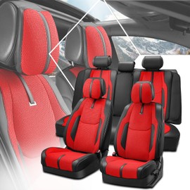 Drive Series Leatherette Car Seat Covers Full Set,Universal Fit for Most Cars Trucks SUVS,Red&Black