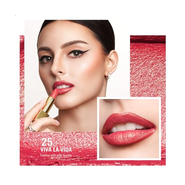 OULAC Lippenstift Metallic Glanz Finish, Fuchsie Glitzer Lippenstift mit Lang