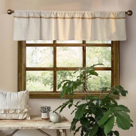 Cotton Linen Valance for Windows with Burlap Lace Trim Rustic Farmhouse 12 inch Kitchen Valance Rod Pocket Neutral Short Curtain Topper Window Treatment