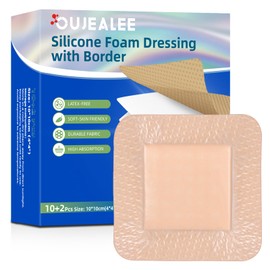 Silicone Gel Adhesive Foam Dressing, 4"x4", 12 Pcs