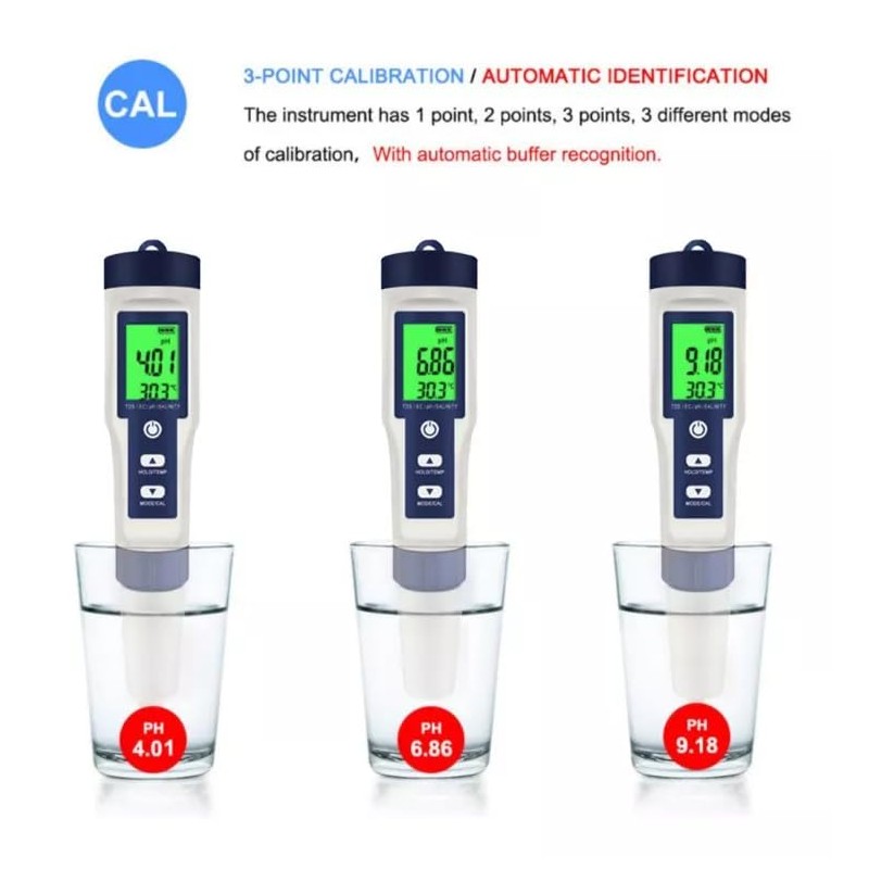 Comprobador Digital 5 En 1 (De Ph/ec/tds/temp./salinidad), Medidor de Calidad