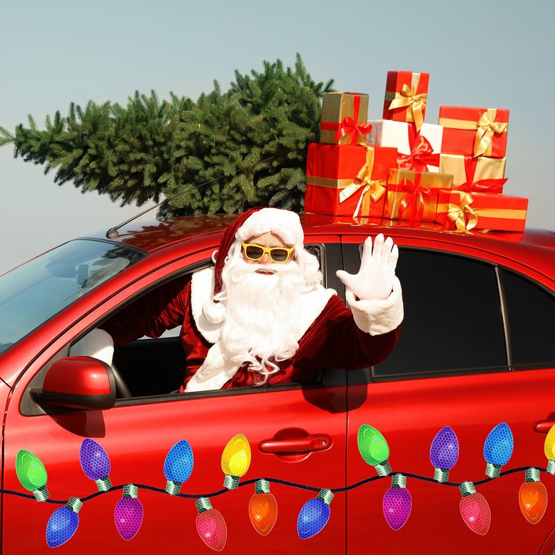 Whaline 130Pcs Christmas Reflective Car Magnets Set 64Pcs Colorful Bulb