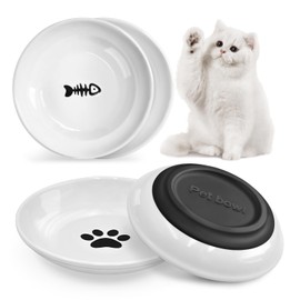 STNFAREBI Cat Food Bowls 4 Pack, 6 inch Wide Shallow Cat Food Bowl Set, Non-Slip Silicone Bottom, Shallow Wide Kitten Plates for Food, Microwave and Dishwasher Safe (4 Pack)