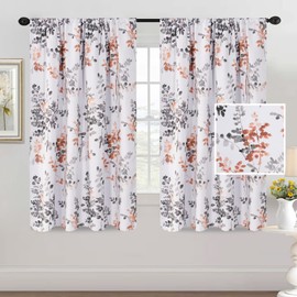 H.VERSAILTEX Floral Curtains 63 Inches Long Printed Pattern Room Darkening Curtains for Bedroom Rod Pocket Window Treatment Curtains, 2 Panels, Classical Floral Grey and Coral