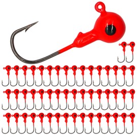 UperUper 50pcs Fishing Jig Heads Set, Red Round Ball Fishing Jig Head Hooks for Saltwater Freshwater Swimbait Bass, 1/8oz 1/6oz 1/4oz 1/19oz