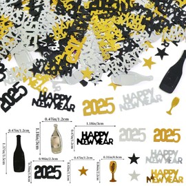 30G Black Gold Silver Table Confetti, 2025 Happy New Year Table Decorations, Happy New Year Confetti, New Years Eve Confetti for Happy New Year Table Decoration