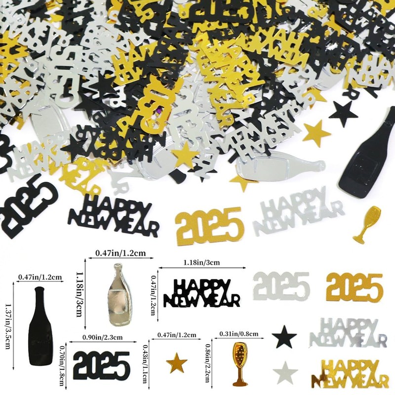 30G Black Gold Silver Table Confetti, 2025 Happy New Year