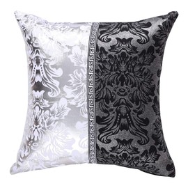 sourcing map Throw Pillow Cover Square Bolster Pillow Cases Shells for Couch Sofa Home Decoration Vintage Floral Printed Black Silver Contrast Cushion Cover,18" x 18"
