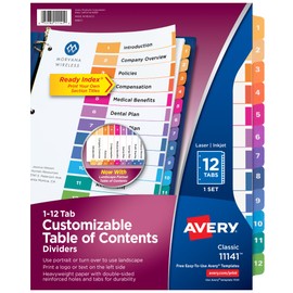 AVERY Ready Index Customizable Table of Contents Divider Multicolor 11141 One Size