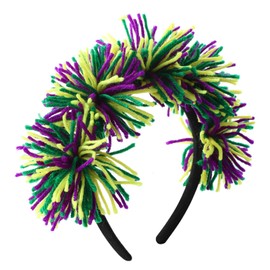 BAOPLAYKIDS 2 Pcs Mardi Gras Headband Pom Pom Headband Fluffy Yarn Carnival Costume Party Hair Hoop Accessories for Women Men Purple Green Yellow