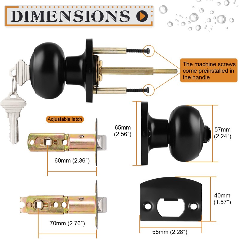 Probrico Keyed Entry Door Locks Black Door Knobs, Interior Door