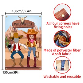 MELTELOT Western Party Photo Door Banner, 5x3ft Cowgirl Cowboy Party Decor Pretend Play Party Game Photo Background,Funny Western Games Supplies