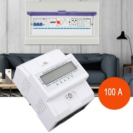 NICCOO Three-phase meter, 100 A 3-phase 4-wire digital electricity meter, AC meter, 6+2 display, LCD KWH intermediate meter, calibrated electricity meter, DIN rail electronic energy meter, 230/400 V