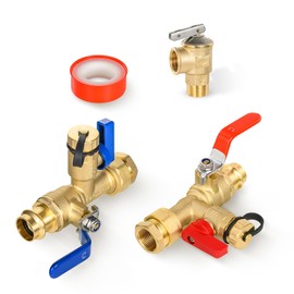 (Set of 1 Kit) HeSun 3/4" FIP X 3/4" PRESS IPS Isolator Tankless Water Heater Service Valve Kit, with Pressure Relief Valve(TOOL055)