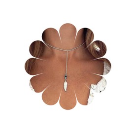 Allereya Vintage Feather Drop Y Necklace Turquoise Pearl Drop Necklace Feather Y Lariat Necklace Silver Feather Necklace Jewellery for Women and Girls