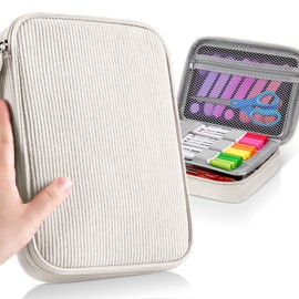 Zannaki Large Capacity Pencil Pouch Organizer | Soft Corduroy Pencil Box for Girls Boys Teens | Cute Big Pen Bag with Multiple Zipper Pockets - Pencil Case Storage for Art Supplies & Stationery-Beige