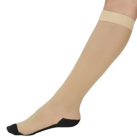 9745PW Stocking Socks, Thin, High Socks Length, Bare Texture, Green, Beige x Black (07)