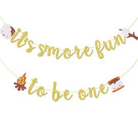 It's S'more Fun to Be One Banner, pancarta temática de campamento para el primer cumpleaños, pancarta de cumpleaños de S'mores para bebé niño y niña, una campista feliz, decoraciones de cumpleaños de