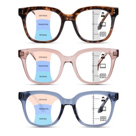ZESAKER Progressive Multifocus Reading Glasses for Women Men Oversized Anti Blue Light Blocking Readers Square Eyeglasses (Tortoise+ Blue+ Light Brown, 3.0)