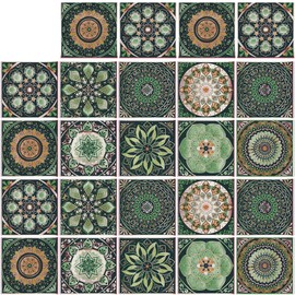 24Pcs Tile Stickers 8x8 Inch Mandala Style Tile Stickers, Peel and StickTile Decals Detachable Self-Adhesive Square Wall Decals, Tile Wallpaper for Kitchen Bathroom Backsplash Wall Furniture (8x8in)