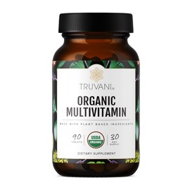 Truvani Daily Organic Multivitamin Supplement - Vegan, Non GMO Tablets with Iron & Biotin - Dairy, Soy, & Gluten Free - 30 Day Supply (90 Tablets)