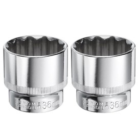 sourcing map 2pcs 12-Point Socket 1/2" Drive 36mm Deep 45# Steel Metric Shallow Drive Sockets Polishing Chromed Square Sockets Mechanic Hand Tool for Car Repair Mechanical Maintenance Home Use