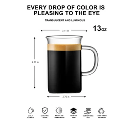 LUXU - Juego de 2 tazas de cristal (368 g, tazas de café de cristal, tazas de té, tazas de café transparente para capuchino, café latte, espresso, vasos de beber sin plomo, ideales para zumo, agua, cerveza, leche caliente y bebidas frías