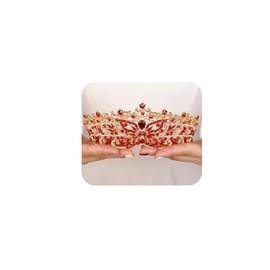 JWICOS Queen Crown Gold Tiaras and Crowns Butterfly Rhinestone Tiara Vintage Bridal Wedding Crown for Costume Prom Tiara Headpiece for Women (Red)