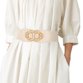 WHIPPY Women Wide Elastic Waist Belt Vintage Stretchy Waistband Belt Fashion Ladies Belts for Dresses Light Beige, XL