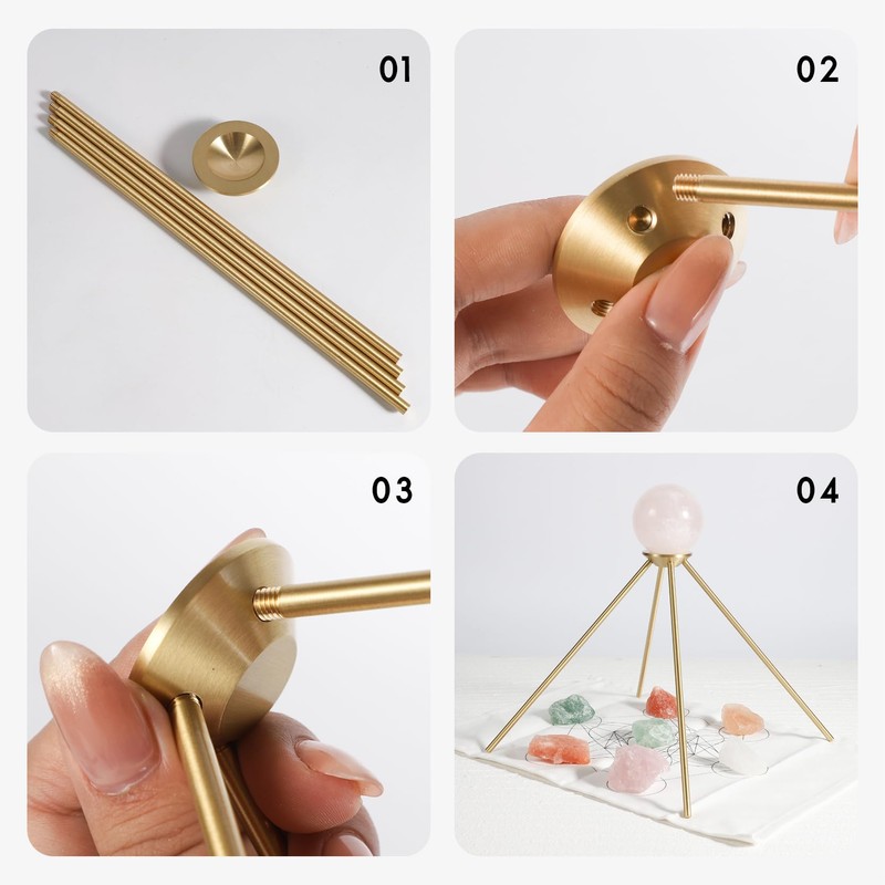 SUJIAMEI Incense Detachable Brass Pyramid Stand with Cotton Grid Cloth｜Crystal