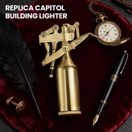 KAMBOLLY The Capitol Lighter, Vintage Trench Lighter Antique Kerosene Fluid Refillable Copper Lighters, Replica Classic Unique Table Lighters Collection Gift for Man Dad (Fuel Not Included)