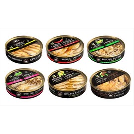 Grilled Catch - 6 Flavor Canned Sardines Variety Fish Sampler Pack European Brisling Sardines in Olive Oil Wild Caught, 5.6 oz Gourmet Tinned Seafood, Kosher, Hand Packed in Latvia