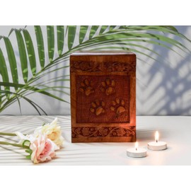 India House-Handmade Wooden Pet Urn for Dog & Cat Ashes, Small Cremation Box, Decorative Memorial Keepsake for Funeral & Burial, Cremation Funeral Urns Box, Pet Memorial Urns- 7x5x5 inch