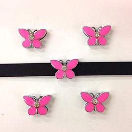 Set of 20 Slide Charms 8mm for Jewelry/Crafting/Making Charm Bracelets/Charm Necklaces/Charm Wristbands/DIY Jewelry (Pink Butterfly)