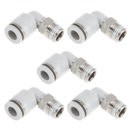 TUCKBOLD Push to Connect Air Fittings 1/4" 90 Degree Air Line Quick Joint Plastic Nickel-plated Copper 1/8"NPT 5 Pcs White Silver Tone