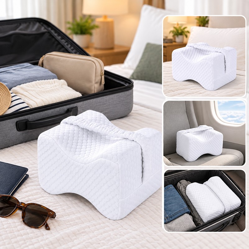 Memory Foam Knee Pillow for Side Sleepers – Adjustable Strap