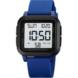 findtime Unisex Digital Watch Men Women Square Face Big Numbers LED Electronic Wrist Watches Waterproof/Alarm/Countdown Timer/Dual Time/Stopwatch/12/24H