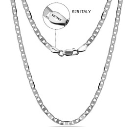 LeCalla 925 Sterling Silver Rhodium Plated 4 MM Italian Diamond-Cut Solid Flat Mariner Link Chain Necklace for Women 18 Inches