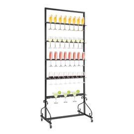 DCEHKR 4 Tier Champagne Rack Shelf, Champagne Flutes Display Stand, Wine Glass Stemware Rack with Casters, Wine Glass Champagne Wall for Home as A Decoration or Champagne Glass Storage (Black)