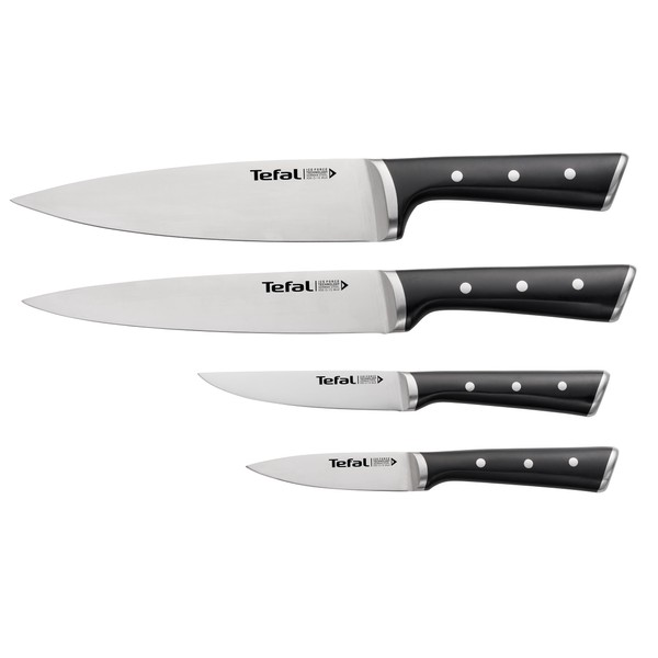 Tefal Ice Force Set de 4 couteaux, Couteau à découper 9 cm + couteau chef 20 cm + couteau d'office 11 cm + couteau à émincer 20 cm K2324S74