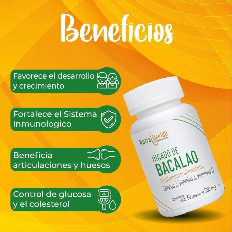 Hígado Bacalao Nutrasien100 Aceite Vit D Y A, 60 Cápsulas.