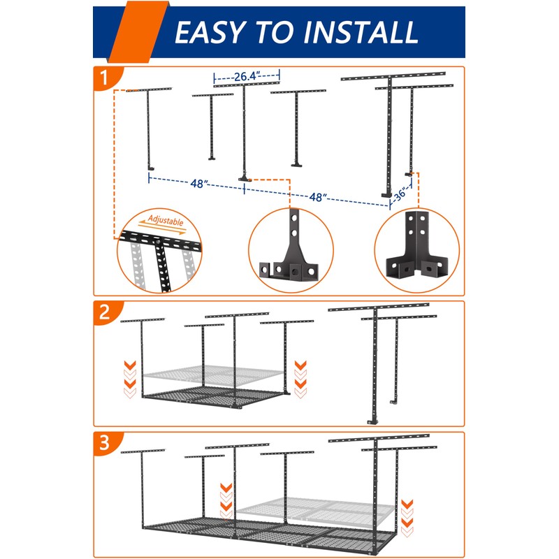 Soywey 3 x 8FT Overhead Garage Storage Rack, Adjustable Ceiling