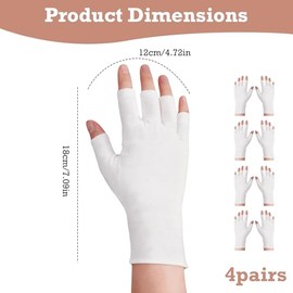 4 pares de guantes blancos sin dedos, guantes de noche hidratantes de algodón, guantes de noche blancos hidratantes sin dedos, guantes de dormir para 