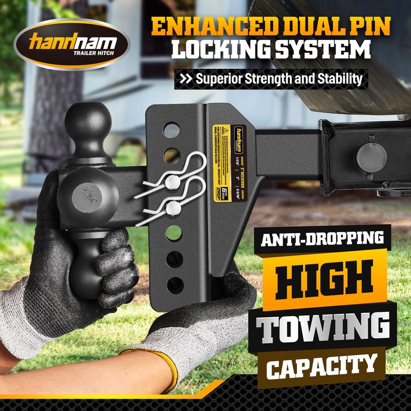 Adjustable Trailer Hitch Ball Mount with 6" Drop/Rise Fits 2"