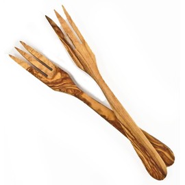 Olive Wood Fork With Curved Handle (Set Of 2), Large, Natural