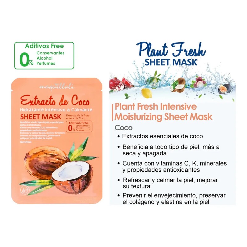 8 Mascarillas Faciales, Serum De Natural De Fruta, 0 Aditivo