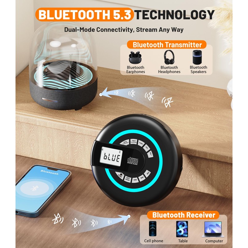 Portable CD Player with Speaker Bluetooth Disman for Car with