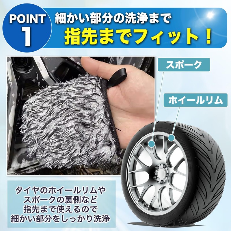 Micolora Wheel Mitt, Car Wash Mitt, Microfiber (Blue x Black